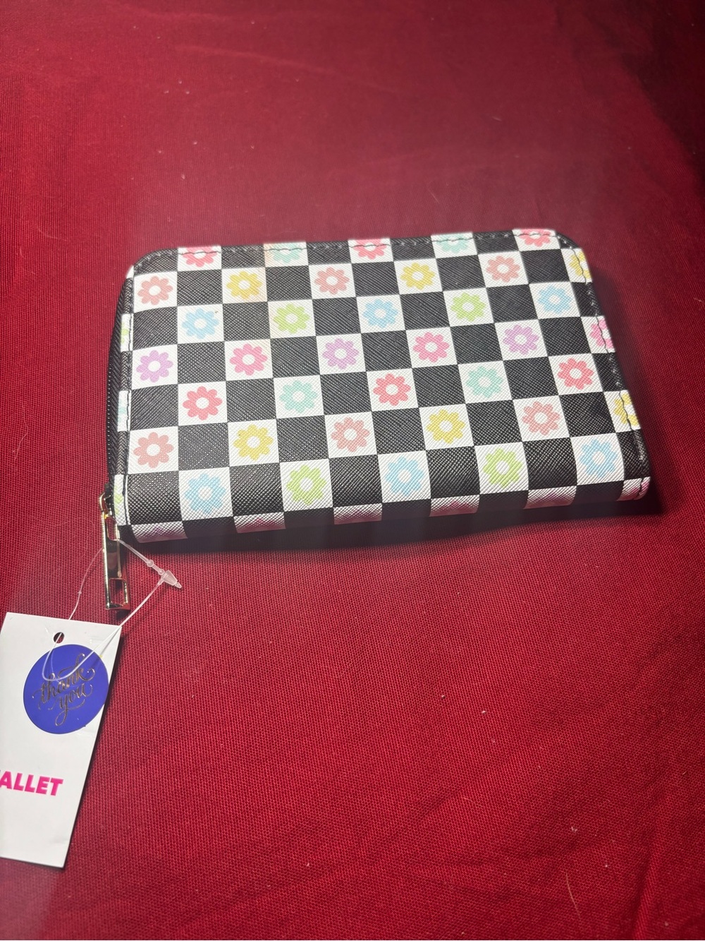 New Checkered Floral Zip Wallet - Multicolor